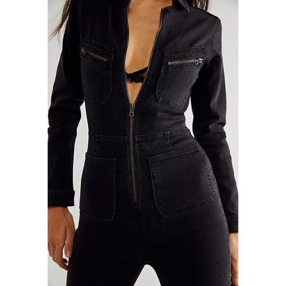 NWT FREE PEOPLE LENNOX JUMPSUIT ONE PIECE COVERALL JUMPER IN BLACK - Picture 3 of 4
